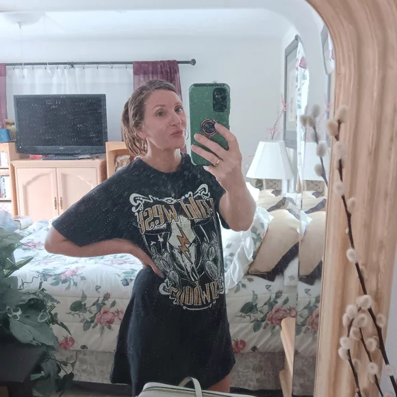 ↠ Boot Barn Rock & Roll Denim Vintage Black Wild West Graphic Mini Tee Dress - Picture 3 of 4